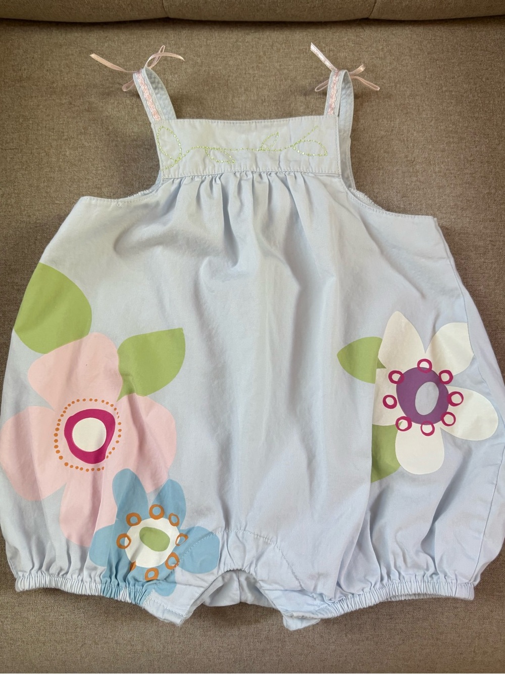 Lullaby Club Baby Girl Blue Floral Bubble Romper